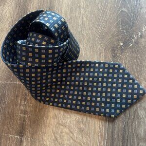 Lands' End 100% Silk Blue / Gold Geometric Men's Necktie